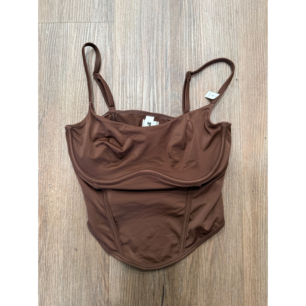 PINK Victoria's Secret Brown Corset Crop Top Bustier Adjustable Straps Small NEW